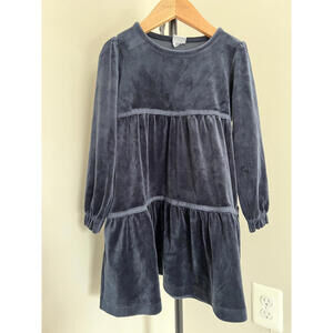 Polarn O Pyret Blue Velvet Tiered Long Sleeve Dress